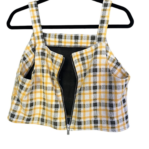 Project 28 NYC Size XL Yellow Checkered Plaid Square Neck Party Crop Top - Picture 3 of 8